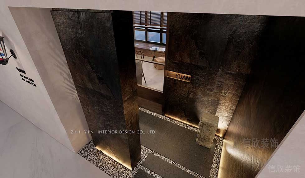 餐廳黑色凹凸石材墻面效果圖