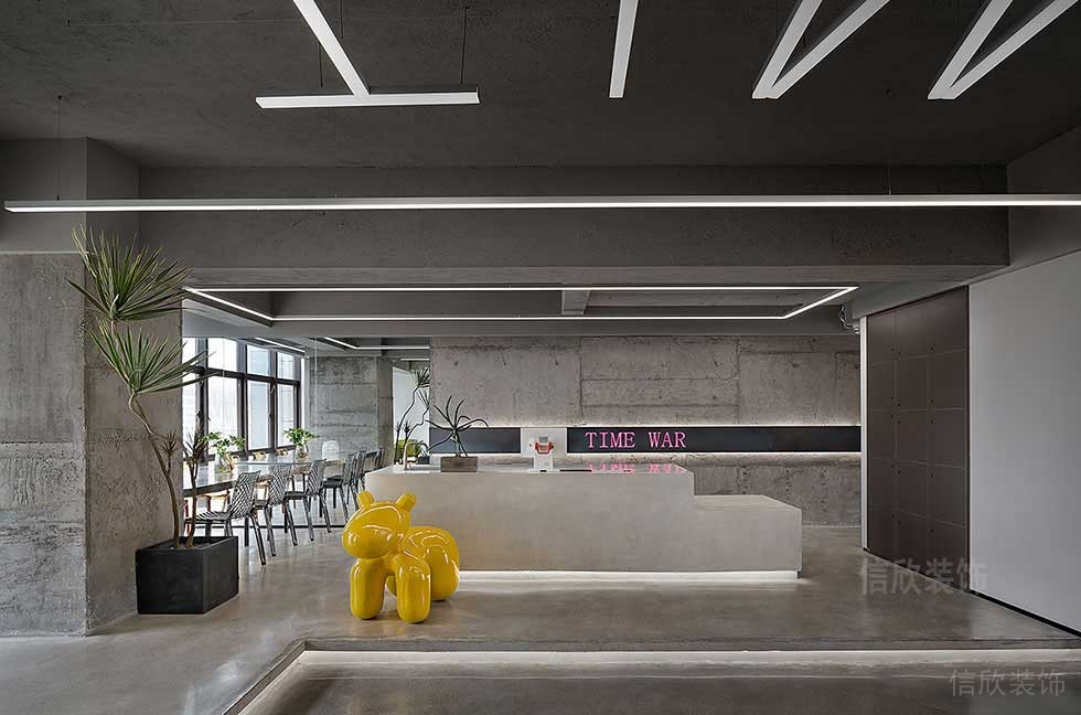 工業(yè)風(fēng)地臺(tái)燈飾環(huán)形設(shè)計(jì)石材創(chuàng)意休息區(qū)辦公室前臺(tái)區(qū)域效果圖