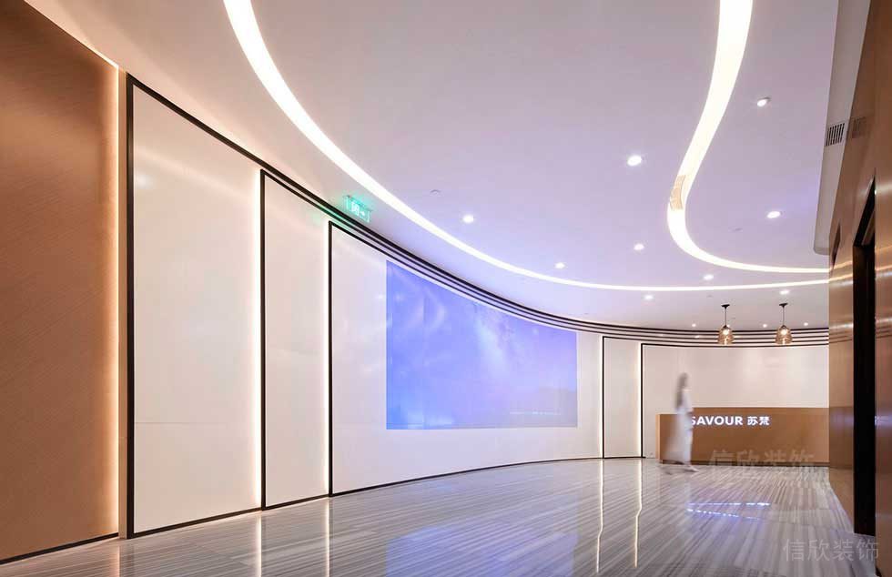 大理石地板辦公室過道裝修弧線現代金屬鎏金裝修效果圖