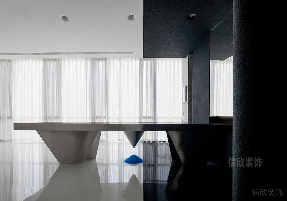 簡約風(fēng)格辦公空間會(huì)客室藝術(shù)長桌效果圖