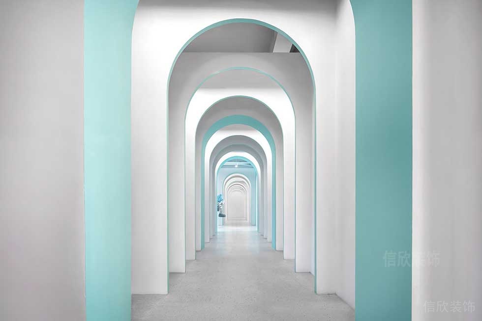 現代簡約風格辦公室案例走廊拱形門洞效果圖