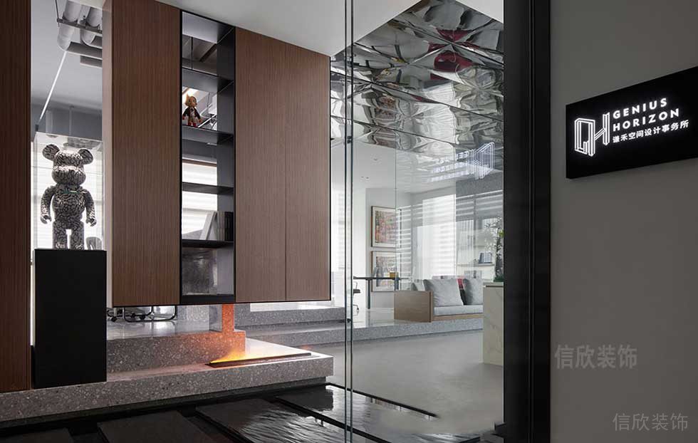 現(xiàn)代簡(jiǎn)約風(fēng)格商務(wù)辦公室入口玄關(guān)藝術(shù)陳設(shè)效果圖