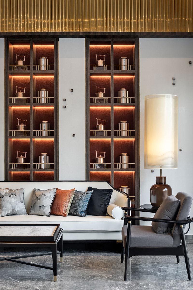 深圳龍崗餐飲店裝修圖等候區(qū)藝術藏光展示柜