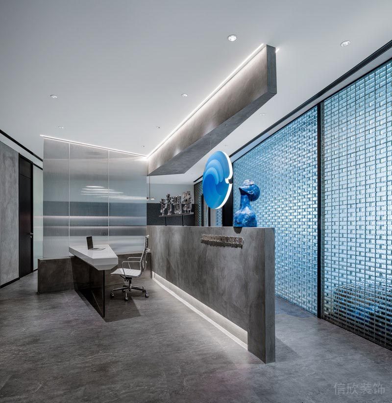 深圳鹽田辦公室裝修設(shè)計前臺效果圖