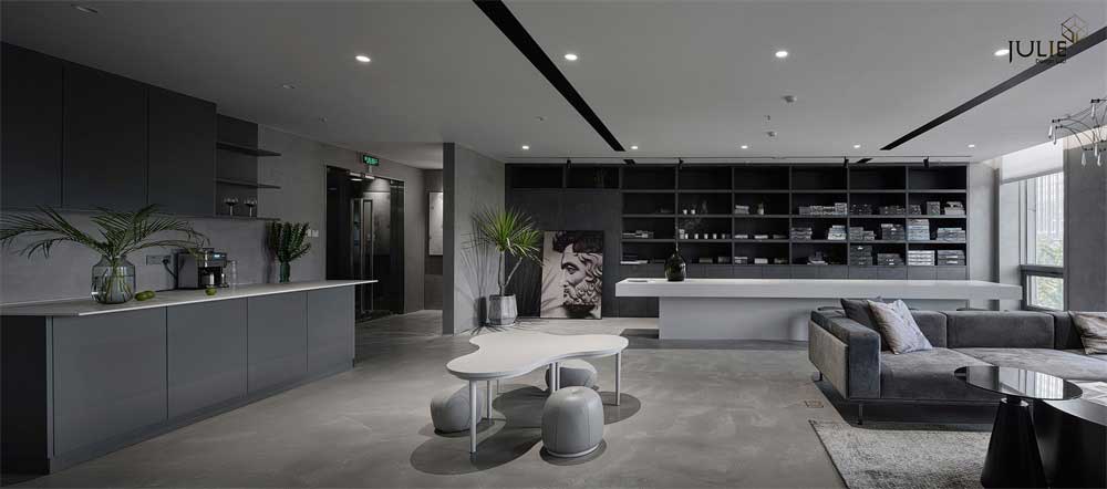 深圳光明現(xiàn)代風(fēng)格暗色系辦公室設(shè)計裝修-大廳區(qū)