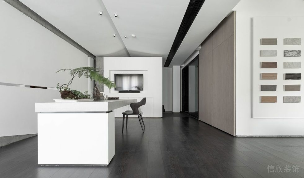 展示區(qū)木飾面背景墻木質(zhì)地板線條天花吊頂裝修設計圖