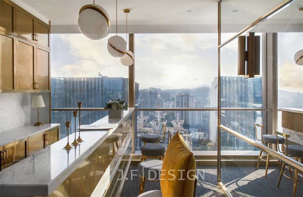 深圳市龍華600平輕奢風辦公室裝修吧臺區(qū)