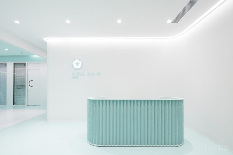 蒂芙尼綠色薄荷綠色前臺區簡約風辦公室裝修效果圖