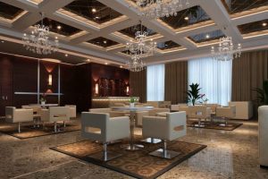 格子天花大理石地板水晶天花吊頂開放式休息區裝修設計