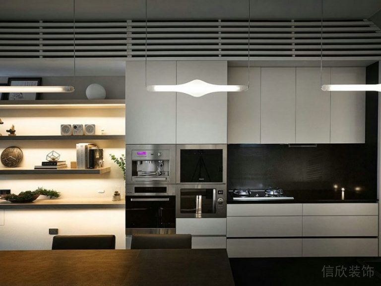 茶水間裝修內(nèi)嵌式金屬咖啡機(jī)辦公室過道效果圖