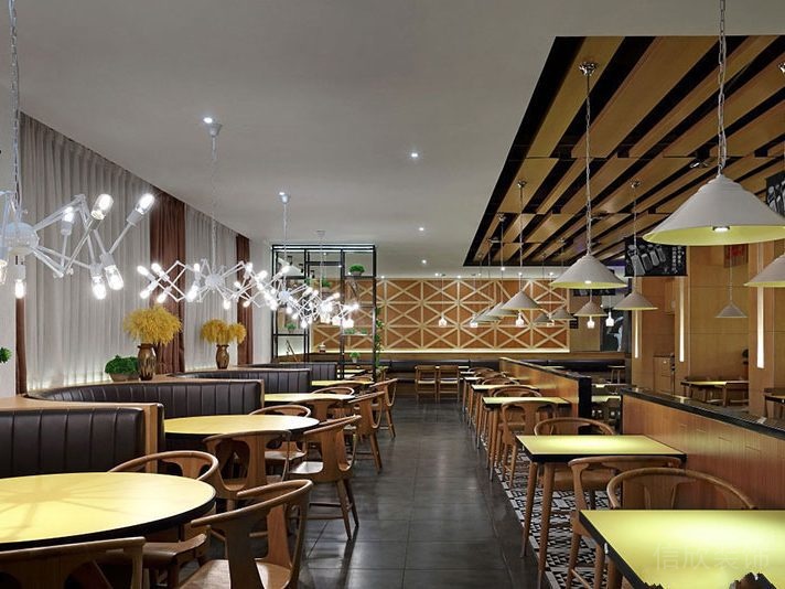 餐廳裝修木飾面簡(jiǎn)約風(fēng)就餐區(qū)