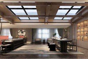 董事長辦公室洽談區(qū)實(shí)木茶座效果圖