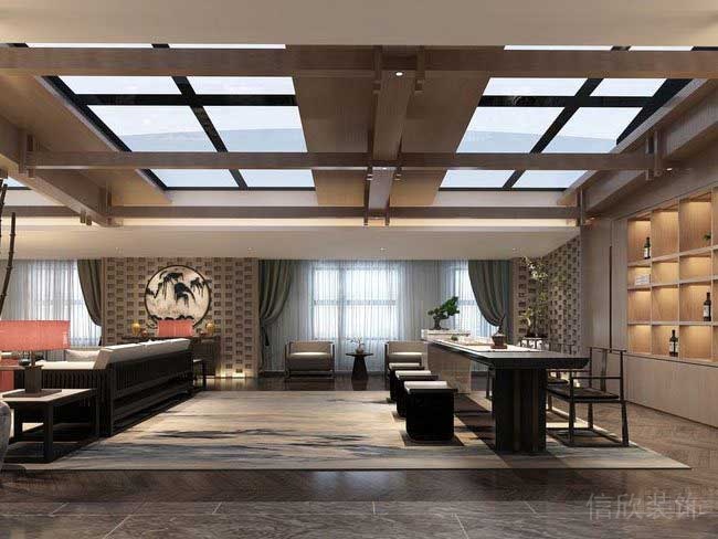 董事長辦公室洽談區(qū)實木茶座效果圖