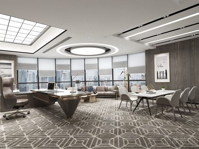 總裁辦公室裝修效果圖天花設計裝修地毯會議室灰色調裝修