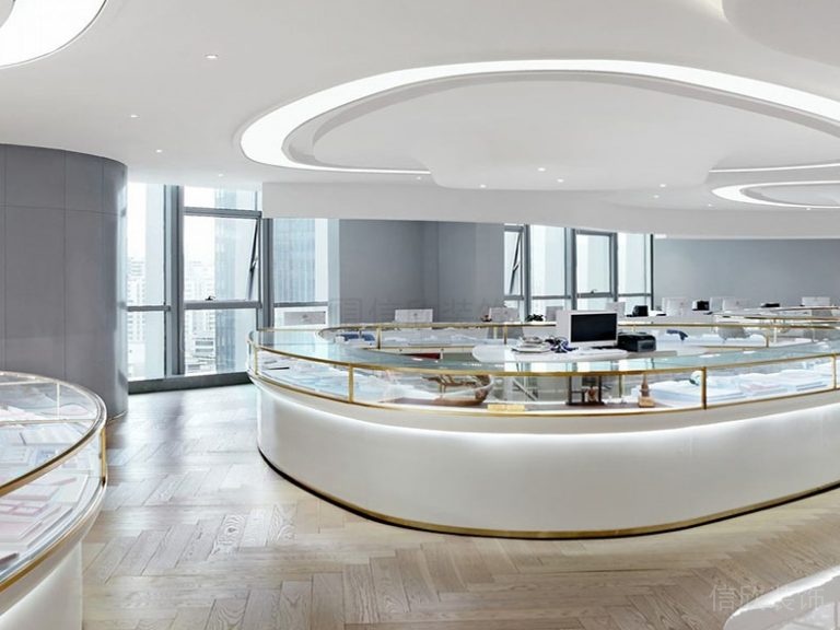 圓環(huán)茶水機(jī)金色創(chuàng)意實(shí)木地板無縫工藝過道工作室裝修圖