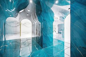 藍(lán)色瓷磚設(shè)計(jì)金色拱形辦公室效果