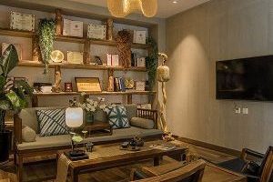 書房裝修設(shè)計森林系木質(zhì)墻面綠化收納書柜效果圖