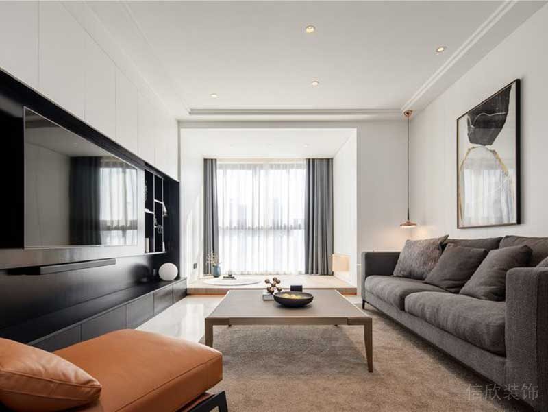 客廳裝修設(shè)計(jì)簡(jiǎn)約地毯茶幾木質(zhì)創(chuàng)意皮革沙發(fā)家裝效果圖