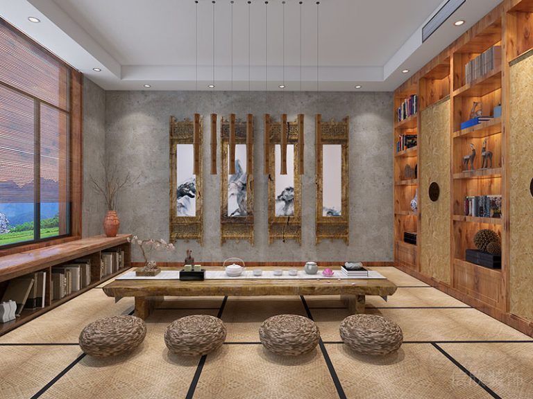 榻榻米裝修收納木質(zhì)墻柜中式風(fēng)裝修天花吊頂效果