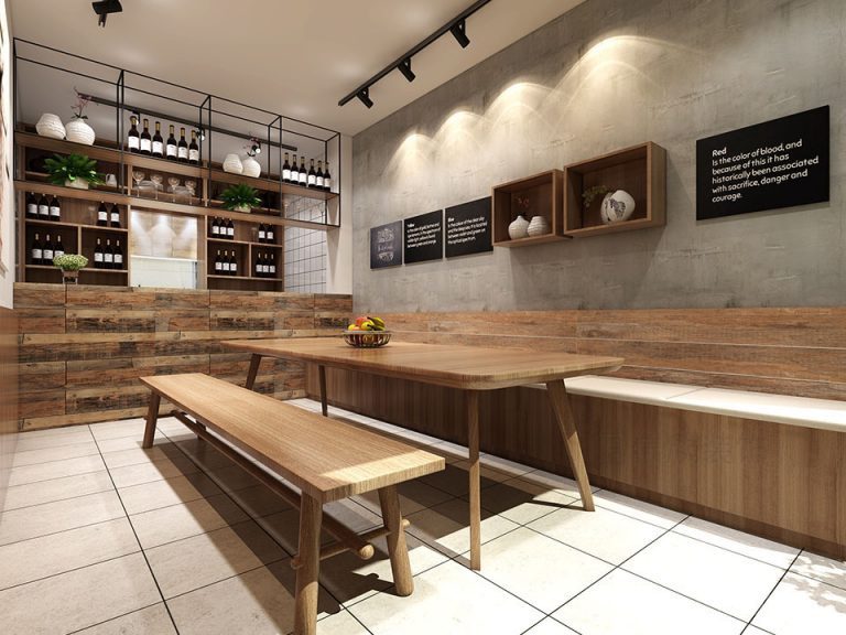 實(shí)木設(shè)計(jì)就餐區(qū)裝修效果復(fù)古墻柱鋪貼裝修