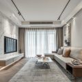 輕奢風客廳裝修效果圖中央空調智能窗簾直線沙發木質效果