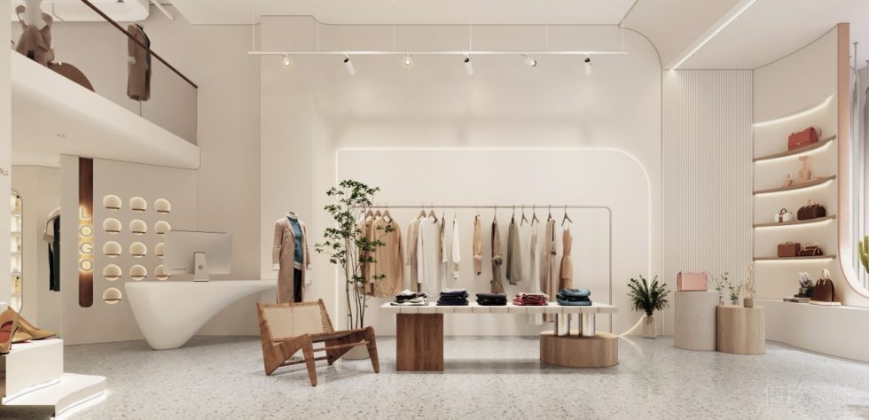 深圳市南山區華僑城現代風奶油風女裝店裝修設計前臺