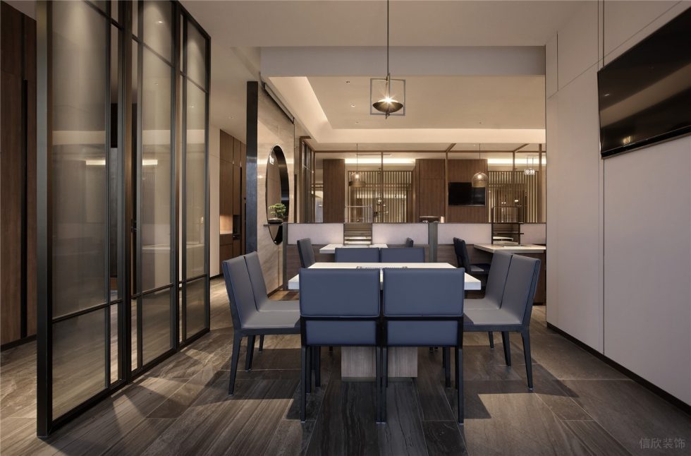 深圳羅湖東港中心現代中式火鍋餐廳裝修案例灰色玻璃隔斷 深圳羅湖東港中心現代中式火鍋餐廳裝修案例灰色玻璃隔斷