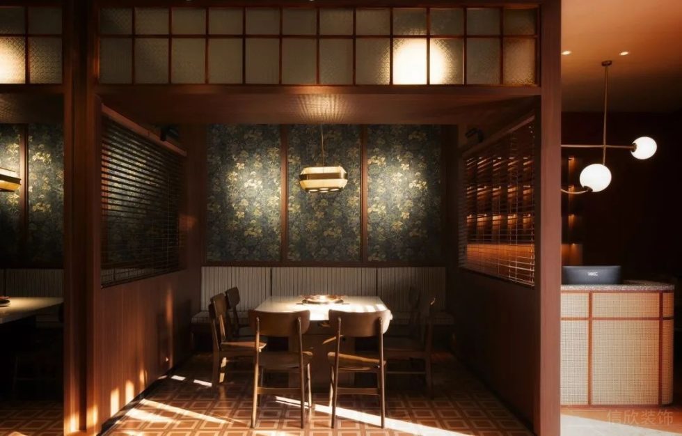 深圳羅湖招商中環(huán)日式風(fēng)格火鍋店裝修案例卡座效果圖