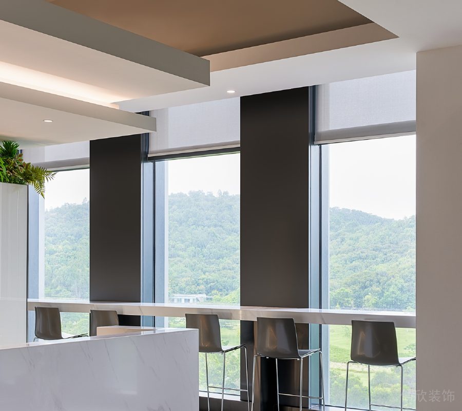 辦公室靠窗邊石材大理石吧臺(tái)裝修圖