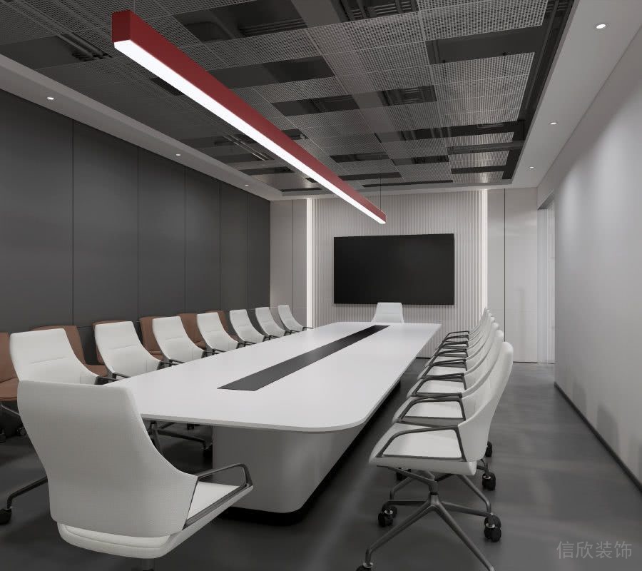 會(huì)議室白色會(huì)議桌紅色條形燈
