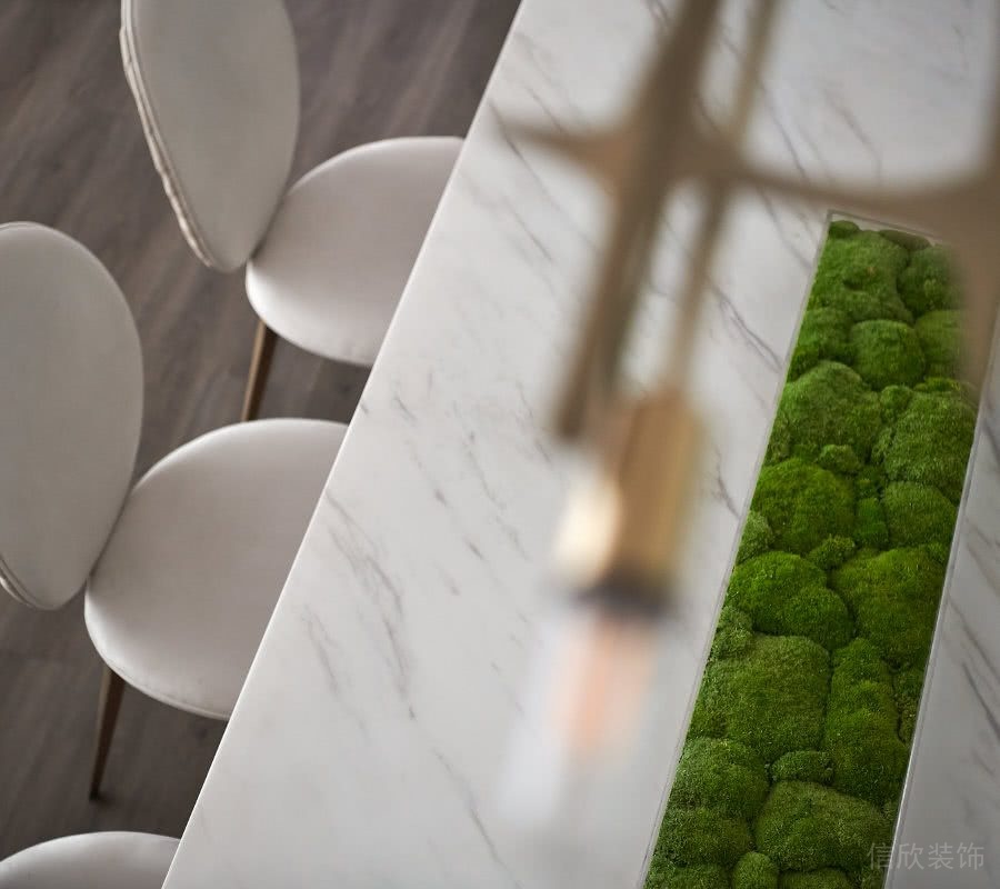 爵士白大理吧臺中間植物景觀。