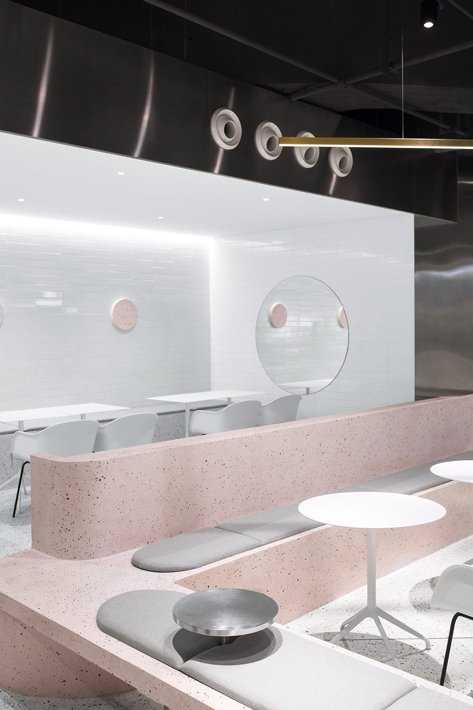 深圳龍崗城龍花園現(xiàn)代簡約風格奶茶店裝修案例粉紅色水磨石沙發(fā) 深圳龍崗城龍花園現(xiàn)代簡約風格奶茶店裝修案例粉紅色水磨石沙發(fā)