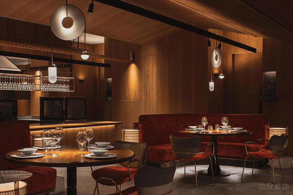 深圳南山華潤前海大廈輕奢新中式粵菜餐廳裝修案例弧形卡座 深圳南山華潤前海大廈輕奢新中式粵菜餐廳裝修案例弧形卡座