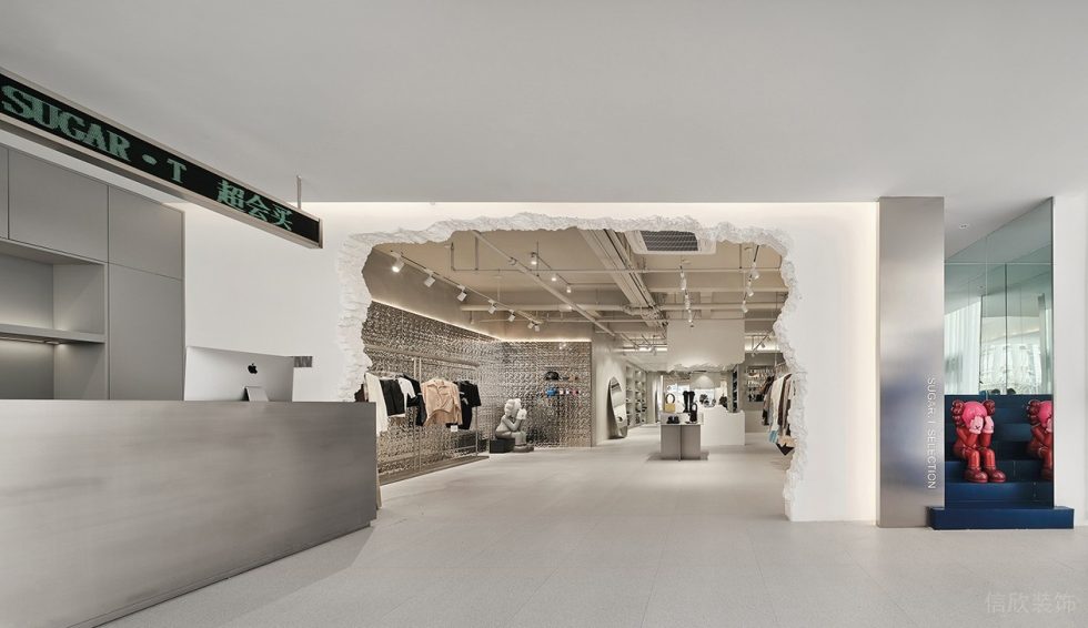 深圳市南山區(qū)后海現(xiàn)代風(fēng)sugar.t 買手店裝修設(shè)計(jì)不銹鋼前臺(tái)