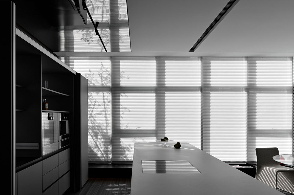 大沖商務(wù)中心科技園辦公室茶水間白色吧臺效果圖