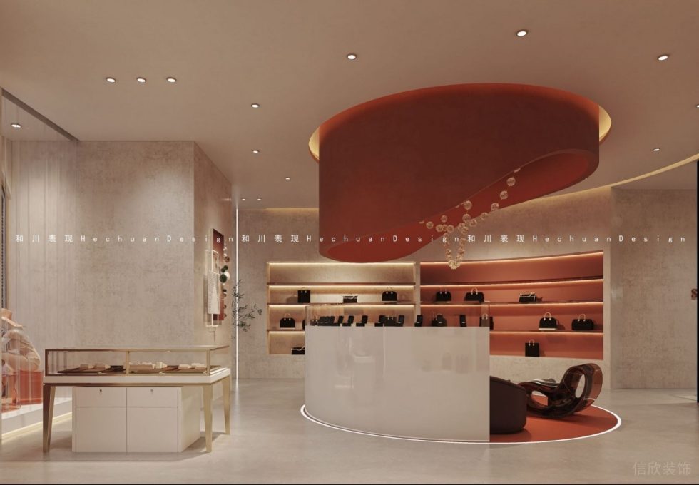 深圳市龍崗區(qū)布吉現(xiàn)代輕奢風(fēng)奢侈品店裝修設(shè)計香檳金展柜