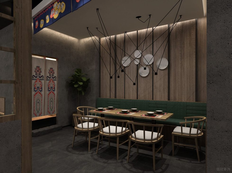 深圳市龍崗區(qū)坂田日式料理店裝修設(shè)計(jì)卡座區(qū)