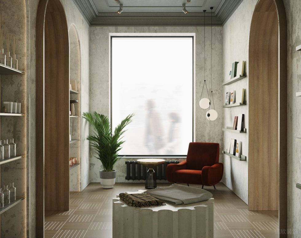 深圳市龍崗區平湖復古風定制服裝店洽談區展柜裝修設計 深圳市龍崗區平湖復古風定制服裝店洽談區展柜裝修設計