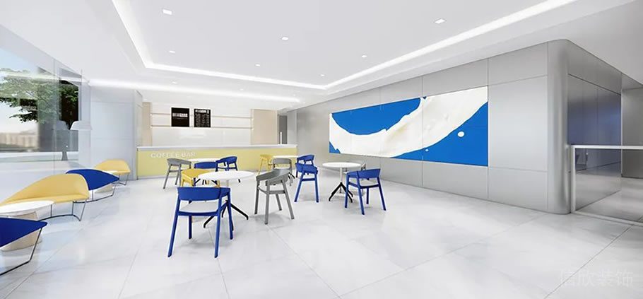 深圳龍崗寶能科技園3000平方米藍(lán)白黃色調(diào)簡(jiǎn)約風(fēng)辦公室裝修案例前廳接待區(qū) 深圳龍崗寶能科技園3000平方米藍(lán)白黃色調(diào)簡(jiǎn)約風(fēng)辦公室裝修案例前廳接待區(qū)