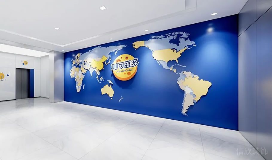深圳龍崗寶能科技園3000平方米藍(lán)白黃色調(diào)簡(jiǎn)約風(fēng)辦公室裝修案例前廳企業(yè)文化展示墻 深圳龍崗寶能科技園3000平方米藍(lán)白黃色調(diào)簡(jiǎn)約風(fēng)辦公室裝修案例前廳企業(yè)文化展示墻