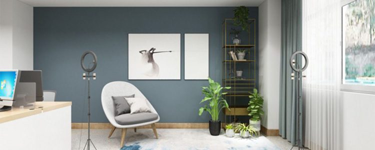 極簡風(fēng)灰藍色家居用品直播間裝修設(shè)計