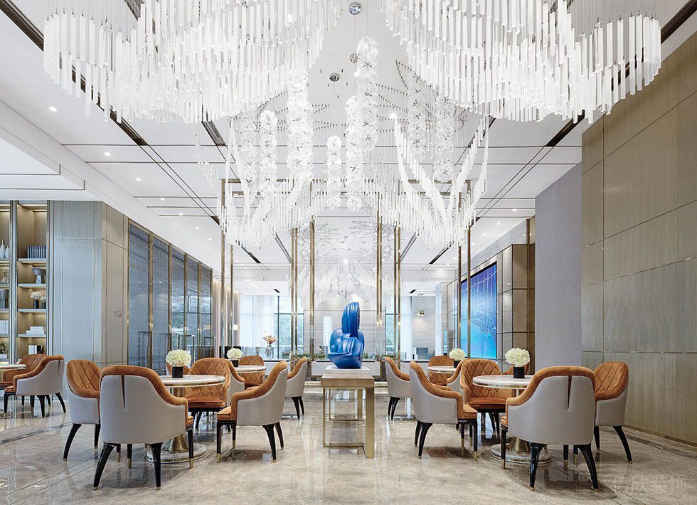 深圳福田區(qū)生命保險(xiǎn)大廈蓮花玫瑰金色調(diào)輕奢風(fēng)格辦公室裝修設(shè)計(jì)案例 接待洽談區(qū) (2)