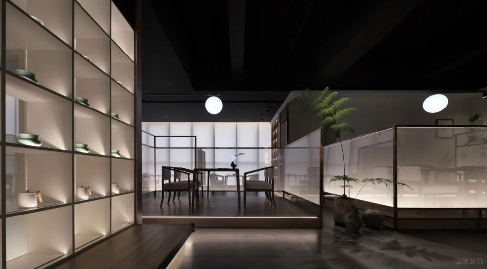 深圳南山區(qū)黑金新中式茶樓精致卡座裝飾設(shè)計(jì)