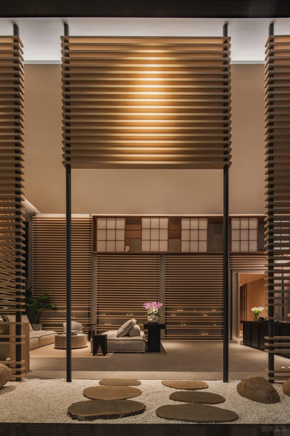深圳市福田區保稅區新中式風蘭美容抗衰中心裝修設計實景效果圖-大廳枯山水景入口 深圳市福田區保稅區新中式風蘭美容抗衰中心裝修設計實景效果圖-大廳枯山水景入口