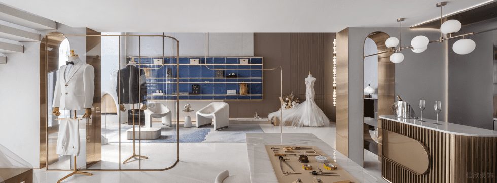 深圳市南山區(qū)蛇口現(xiàn)代輕奢風(fēng)禮服店裝修設(shè)計(jì)-香檳金金屬條紋前臺(tái) 深圳市南山區(qū)蛇口現(xiàn)代輕奢風(fēng)禮服店裝修設(shè)計(jì)-香檳金金屬條紋前臺(tái)