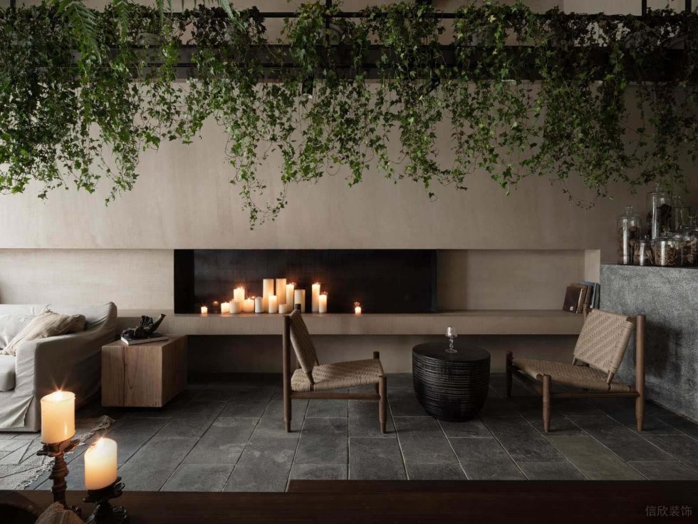 復(fù)古風(fēng)青瓦茶室青磚地面前廳裝修設(shè)計