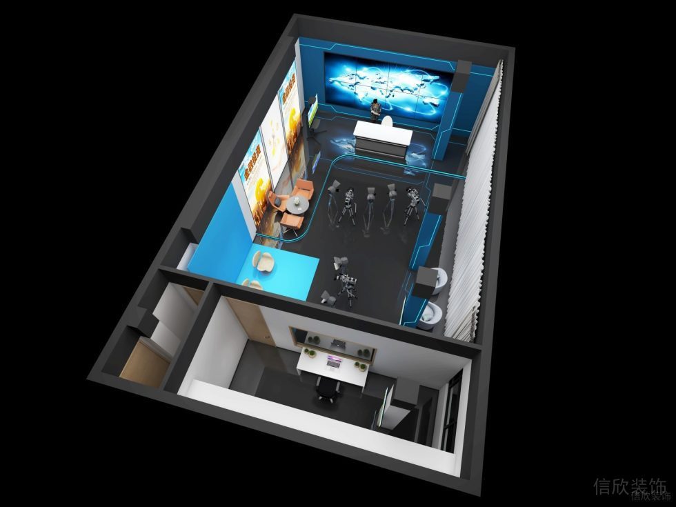 南寧東盟商務(wù)區(qū)九洲國際工商銀行現(xiàn)代風(fēng)格演播廳裝修設(shè)計鳥瞰效果圖