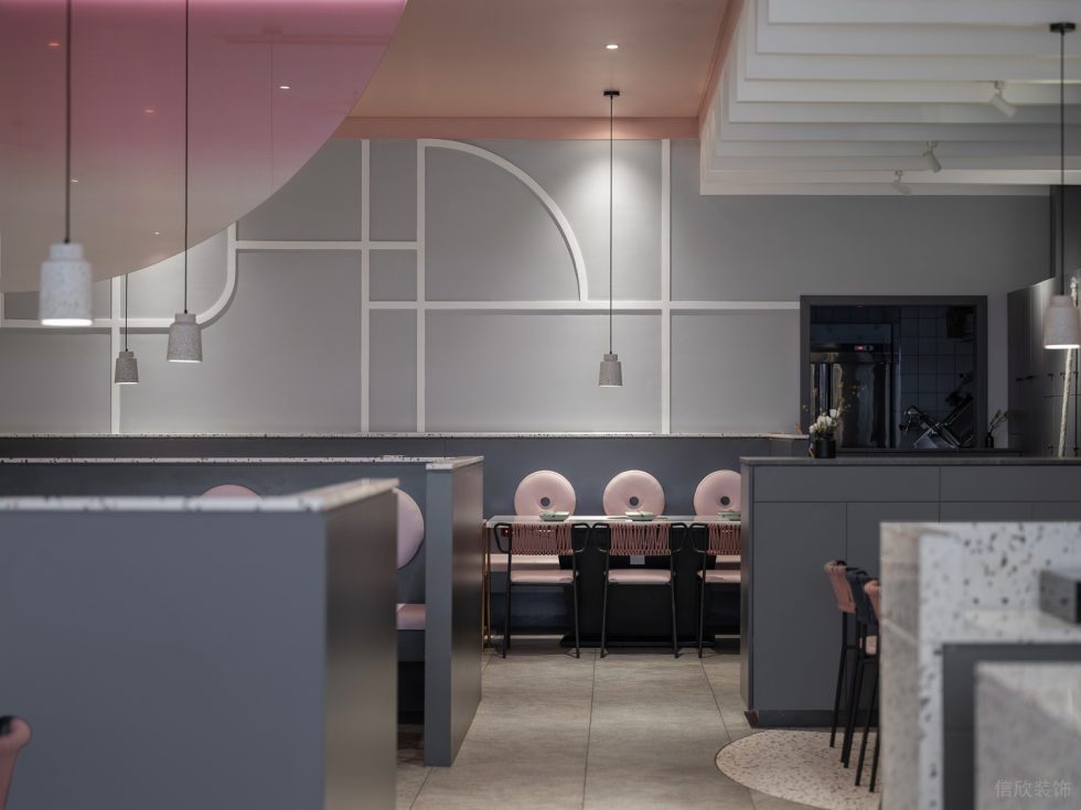 現(xiàn)代簡約風火鍋店白色景觀裝飾條設(shè)計圖