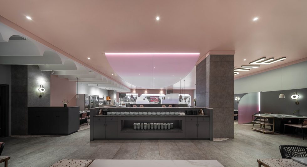 現(xiàn)代簡約風火鍋店深灰色調(diào)料臺設(shè)計圖