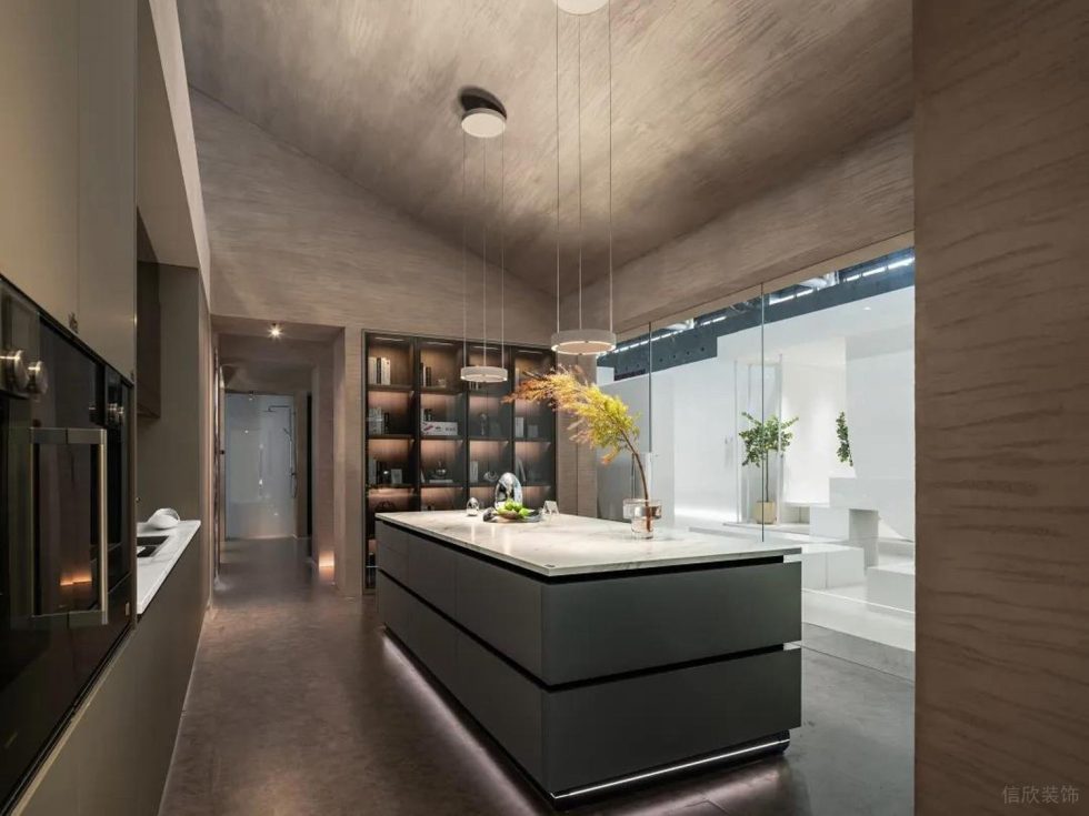 現(xiàn)代簡約風家居實驗館展廳裝修效果圖 櫥柜設計及大理石中島臺